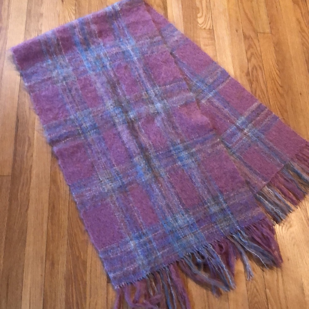 VTG Evelyn T Klein Mohair Wool Plaid Shawl Wrap Large Fringed Hand Woven - Picture 5 of 11